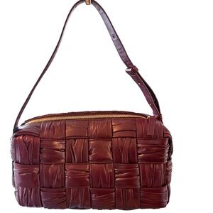 Bottega Veneta Leather Foulard Intrecciato Brick Cassette Handbag Barolo Red